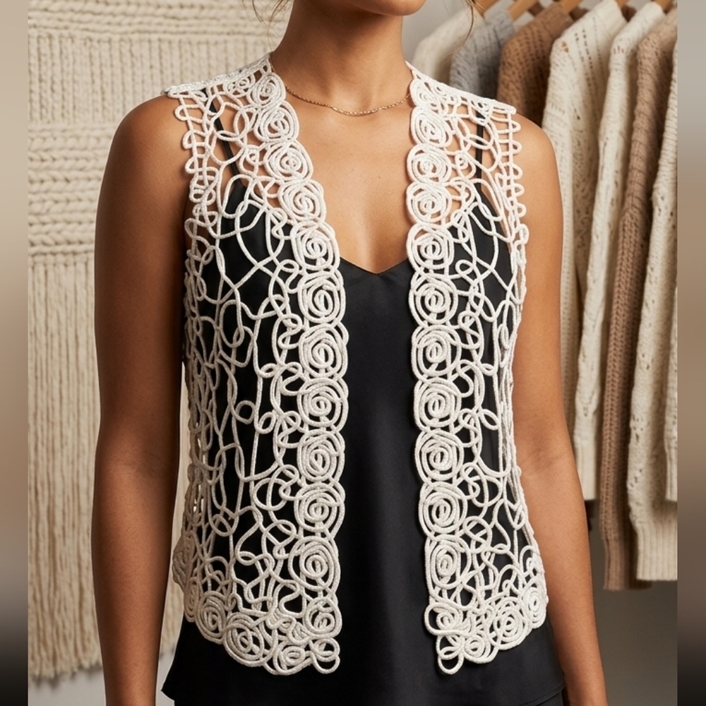 Ravel Women Vest White and Black Textured Fabric Size M